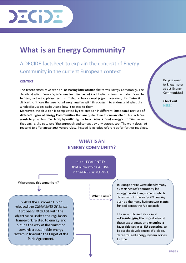 DECIDE - Factsheet 3 - What is an Energy Community?